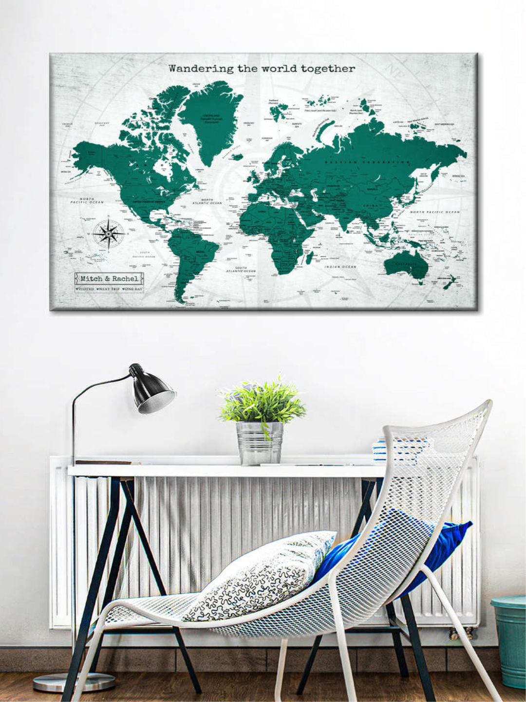 

POSTERS AND TRUSS Green & Grey World Map Printed Wall Art
