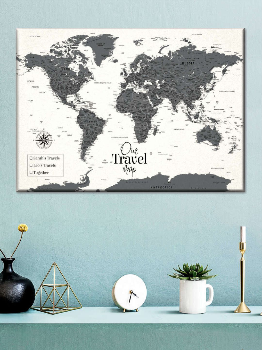 

POSTERS AND TRUSS Grey & Beige World Map Printing Wall Art