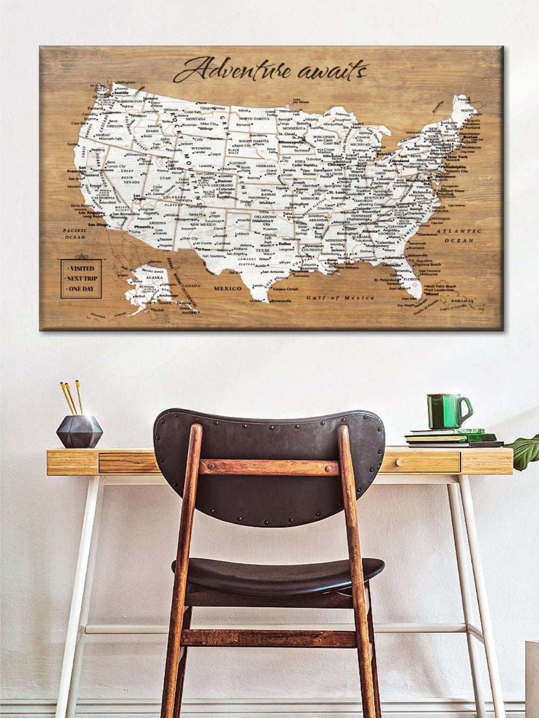 

POSTERS AND TRUSS Brown & White World Map Wall Art