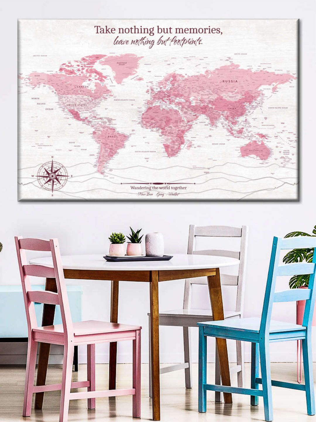 

POSTERS AND TRUSS White & Pink World Map Painting Wall Art
