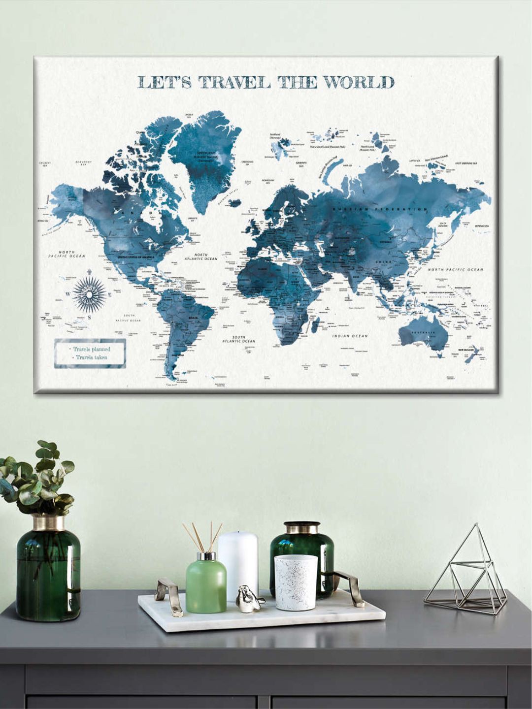 

POSTERS AND TRUSS White & Blue World Map Wall Art