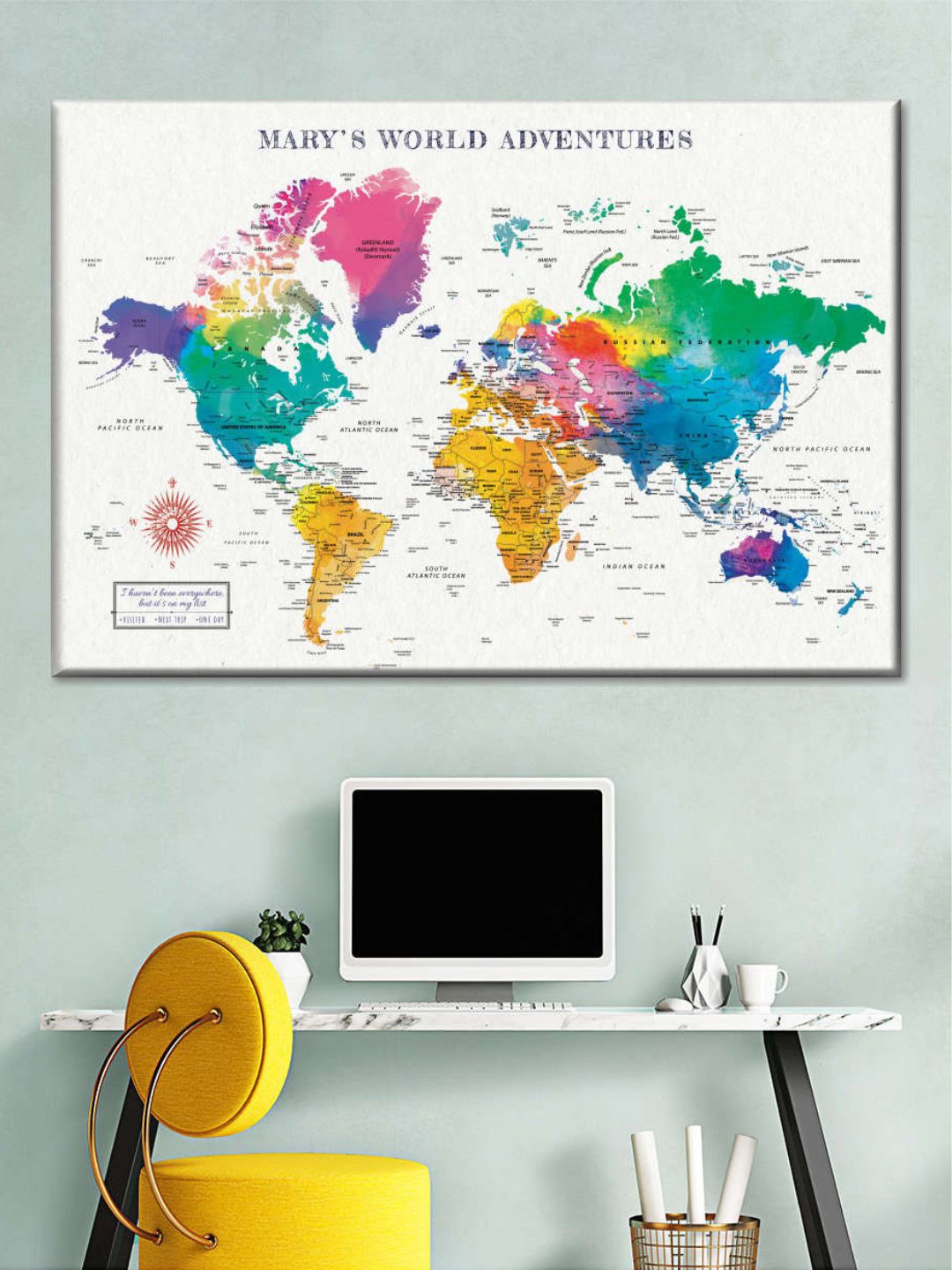 

POSTERS AND TRUSS Green & White World Map Painting Wall Art