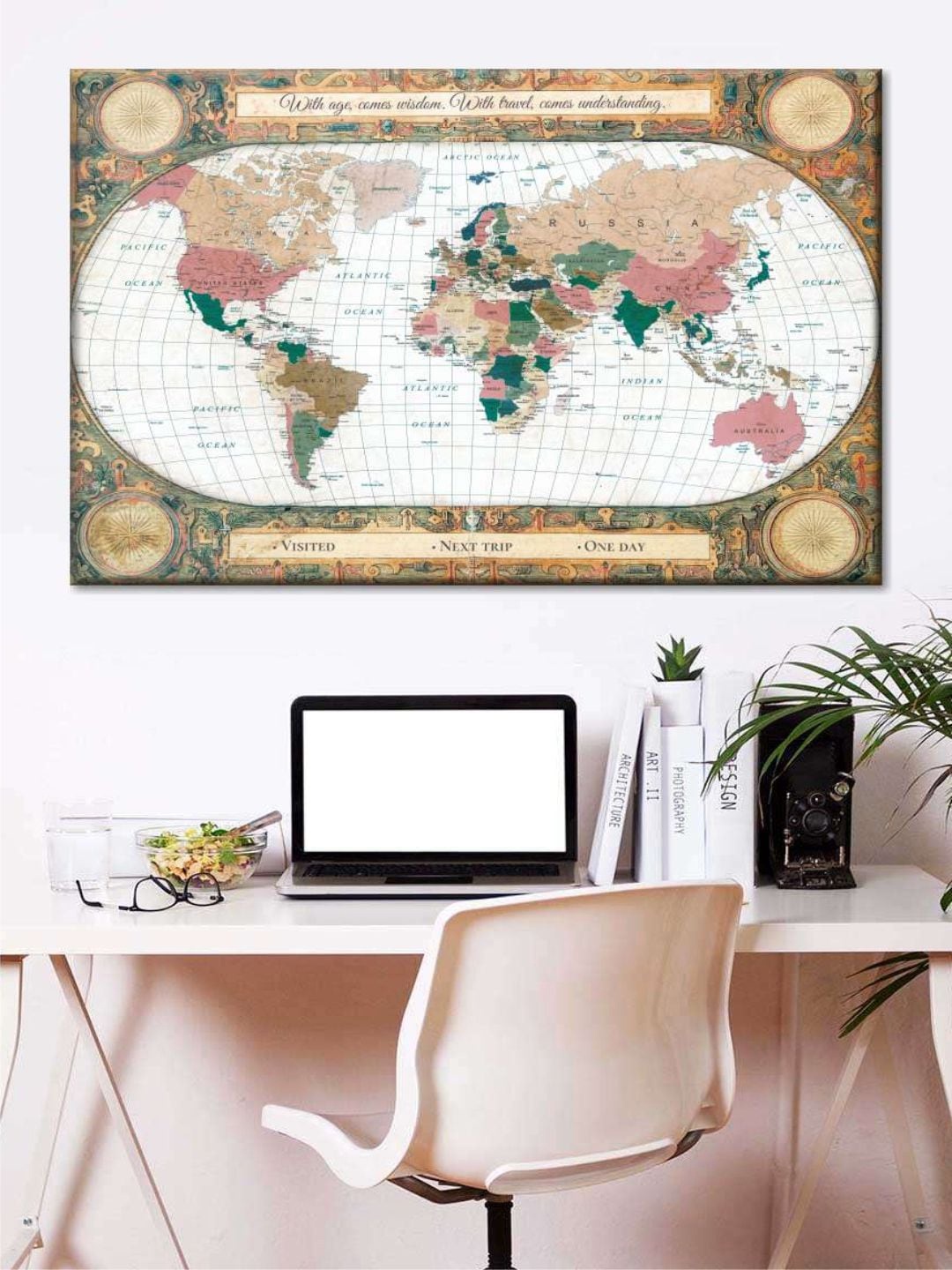 

POSTERS AND TRUSS Green & Camel Brown World Map Framed Printed Wall Art