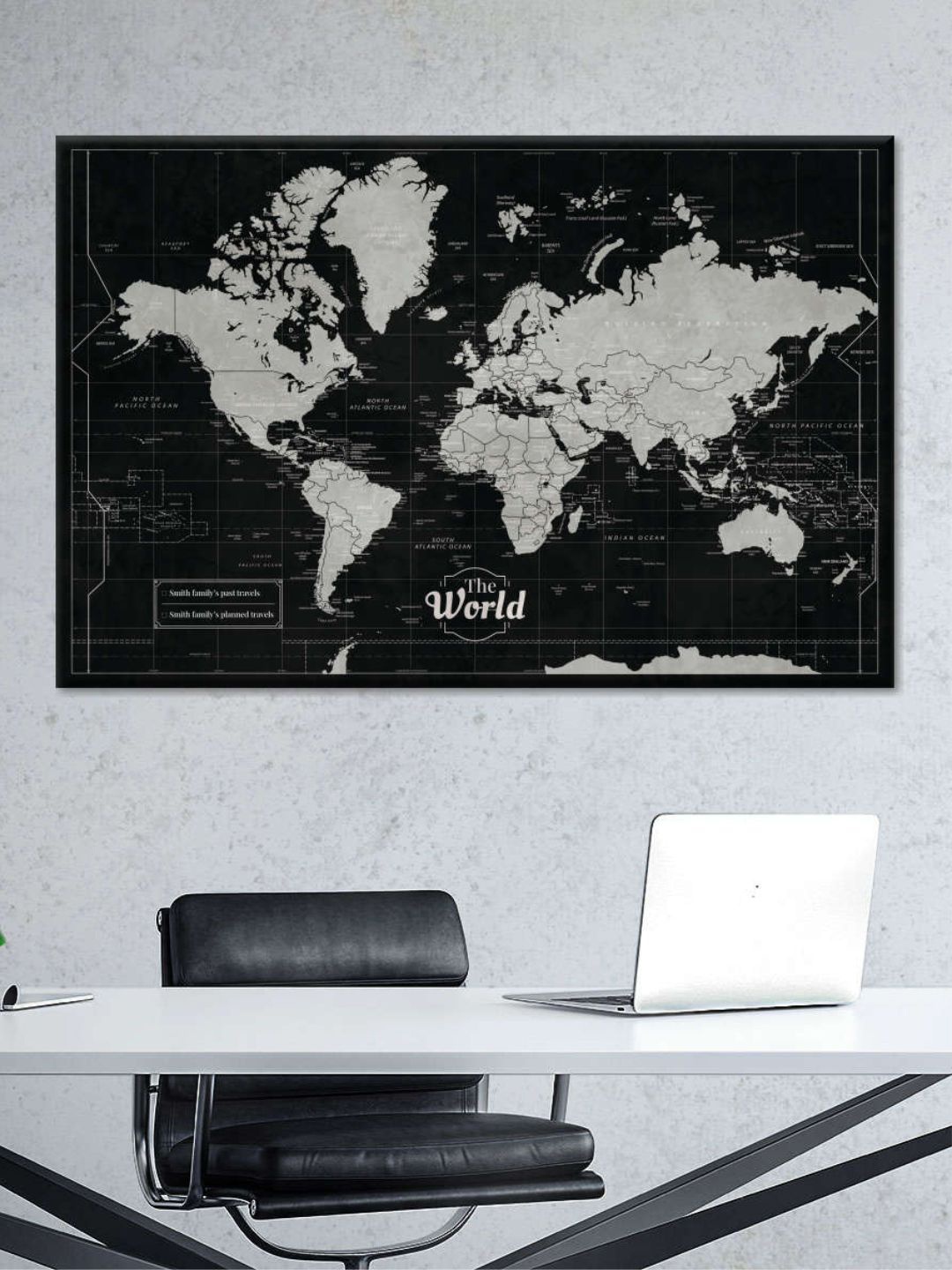 

POSTERS AND TRUSS Black & White World Map Printed Framed Wall Art