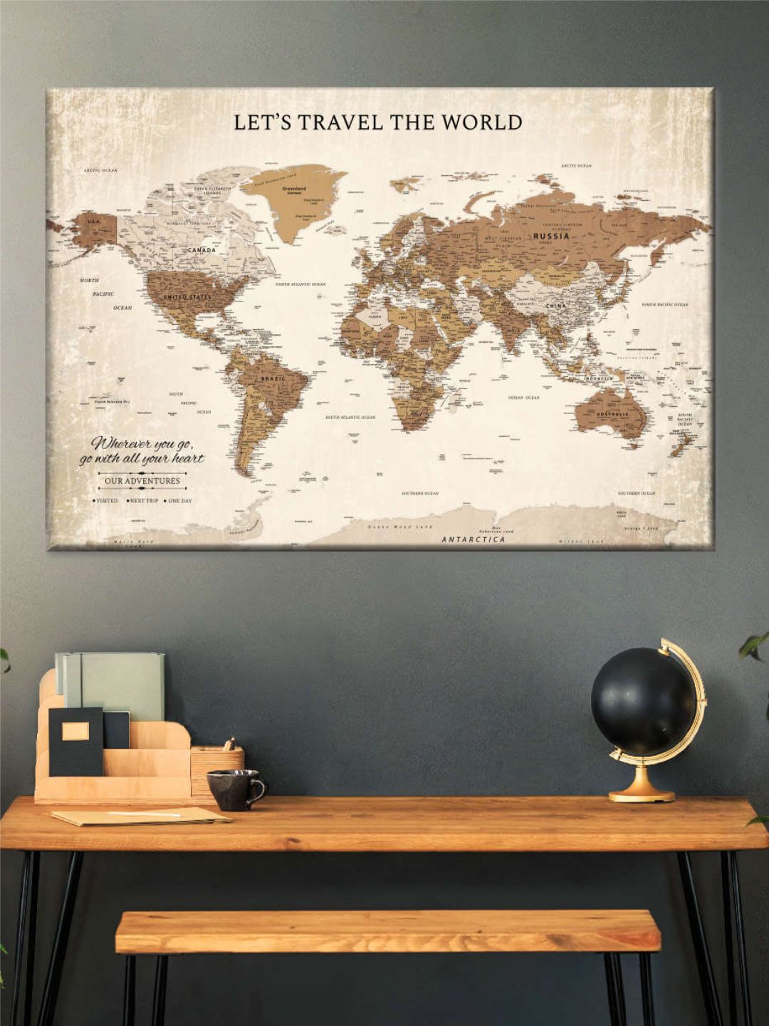 

POSTERS AND TRUSS Beige & Brown World Map Printed Wall Art