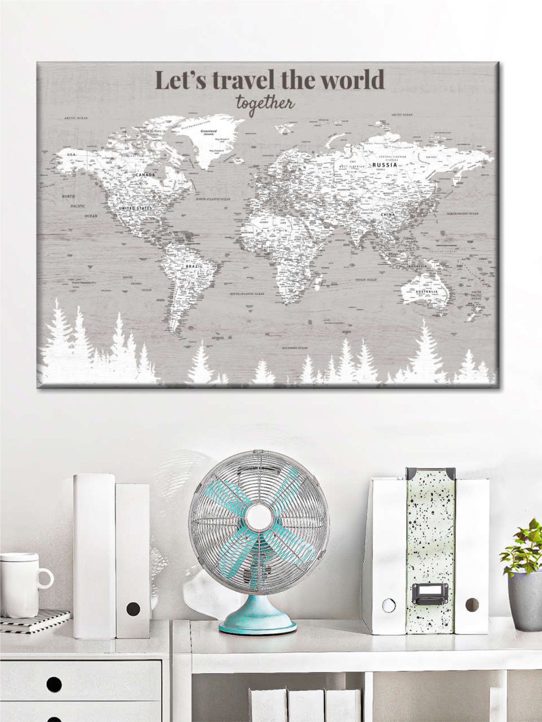 

POSTERS AND TRUSS White & Grey World Map Printed Framed Wall Art
