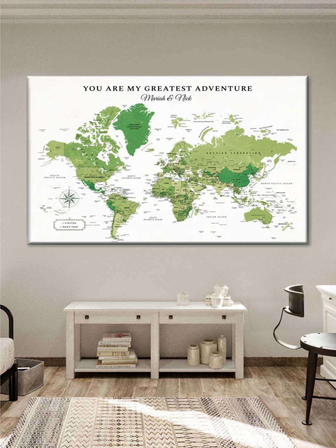 

POSTERS AND TRUSS White & Green World Map Printed Wall Art