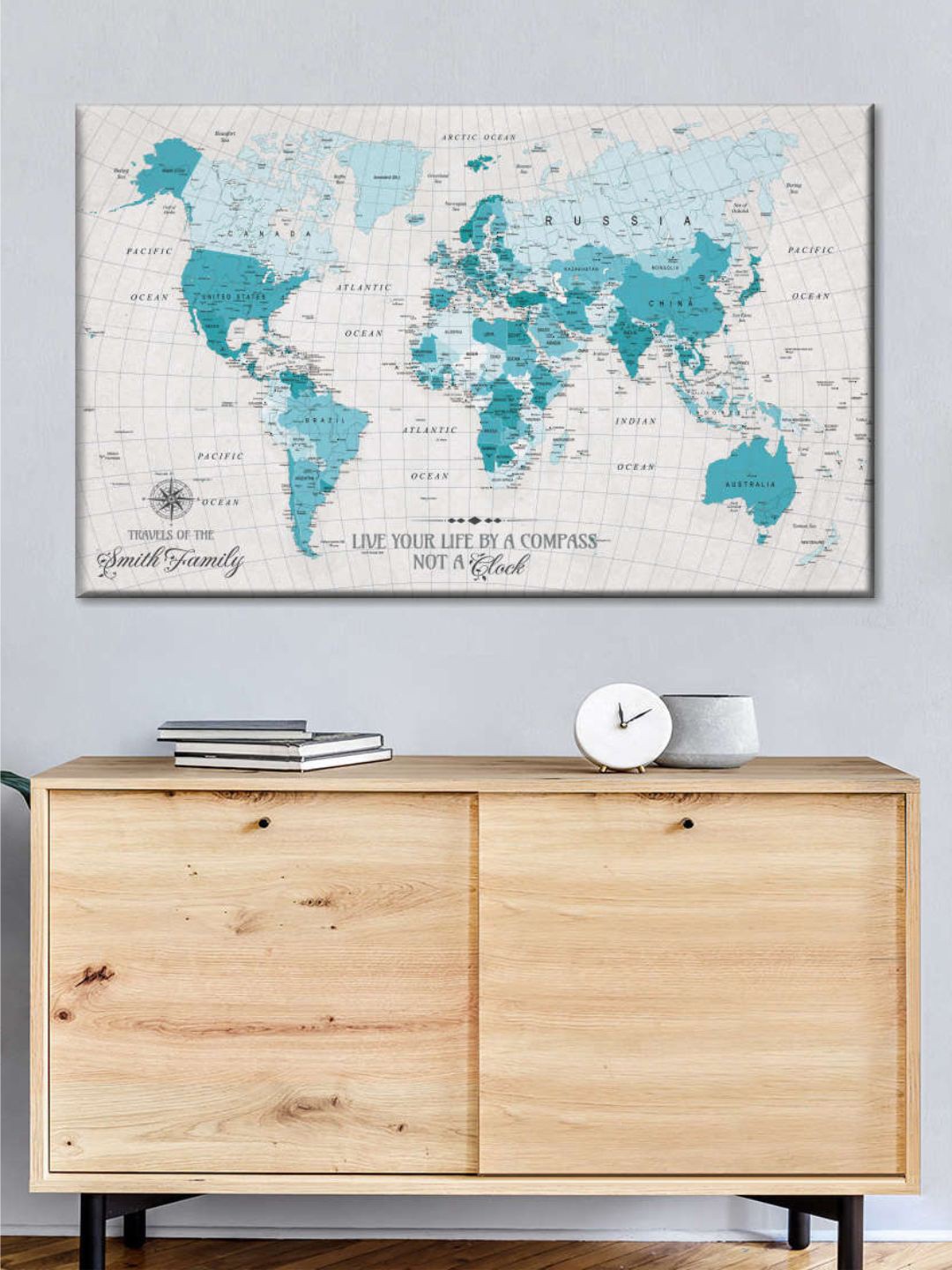 

POSTERS AND TRUSS White & Blue World Map Printed Wall Art