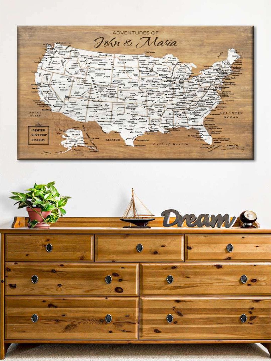 

POSTERS AND TRUSS Brown & White World Map Printed Framed Wall Art