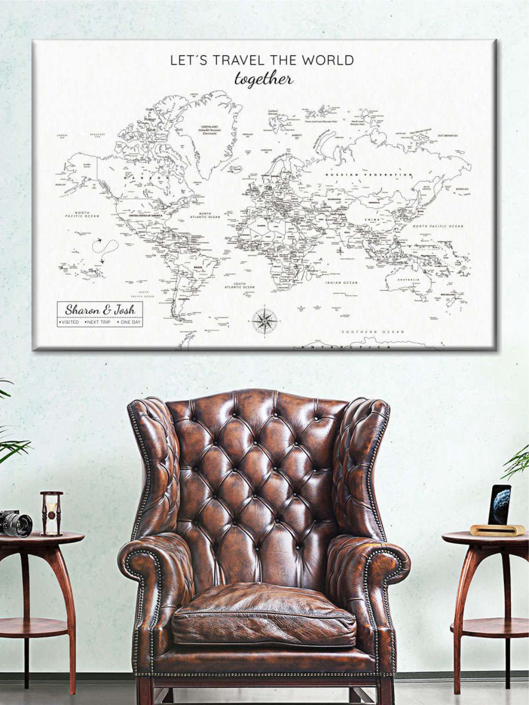 

POSTERS AND TRUSS White & Grey World Map Printed Wall Art