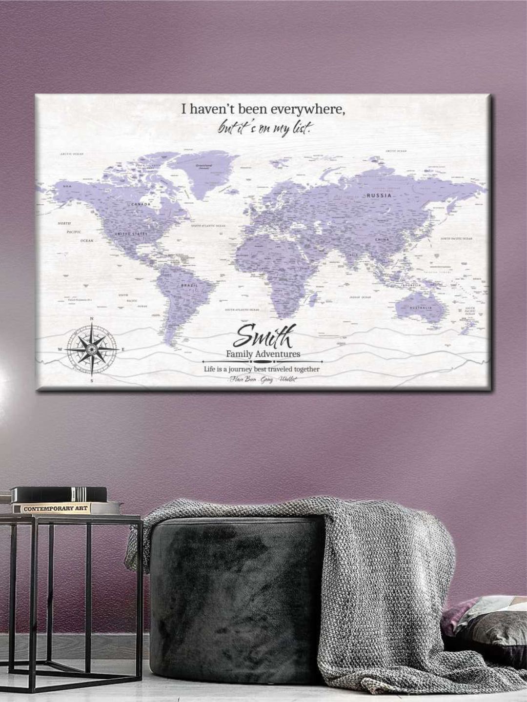 

POSTERS AND TRUSS White & Lavender World Map Printed Wall Art