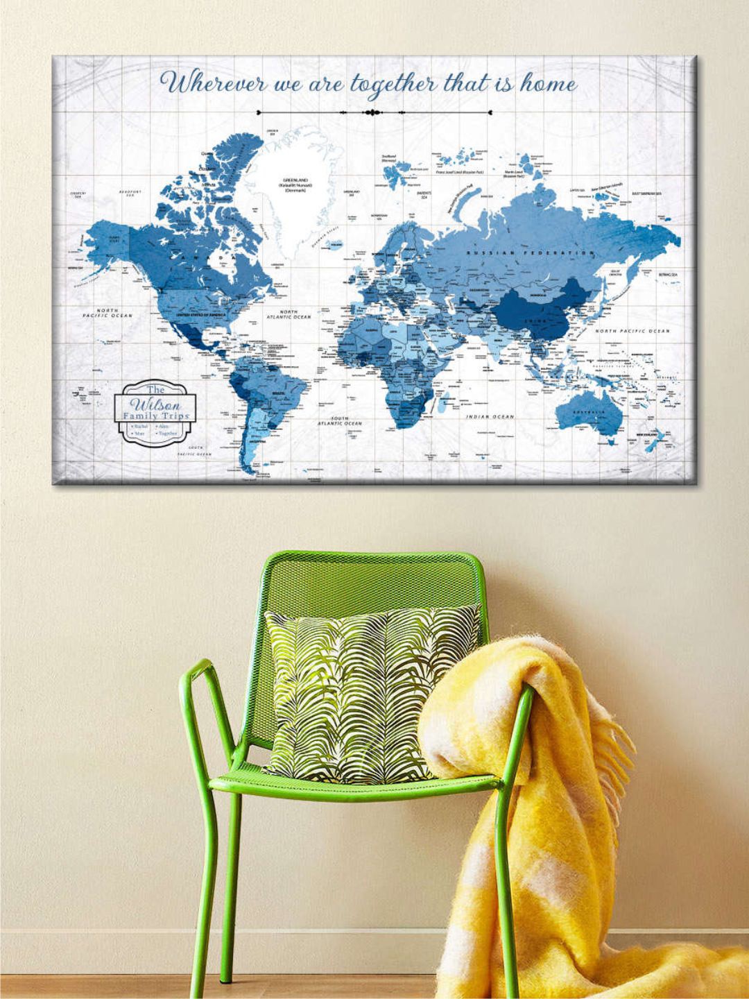 

POSTERS AND TRUSS White & Blue World Map Printed Wall Art