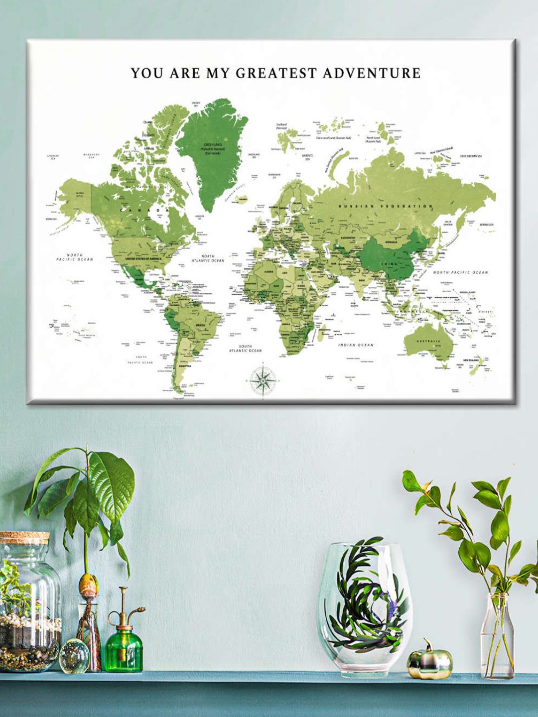 

POSTERS AND TRUSS White & Green World Map Painting Wall Art