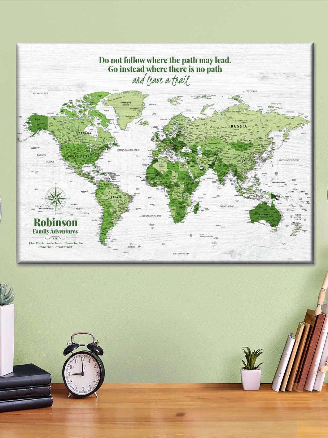 

POSTERS AND TRUSS White & Green World Map Wall Art