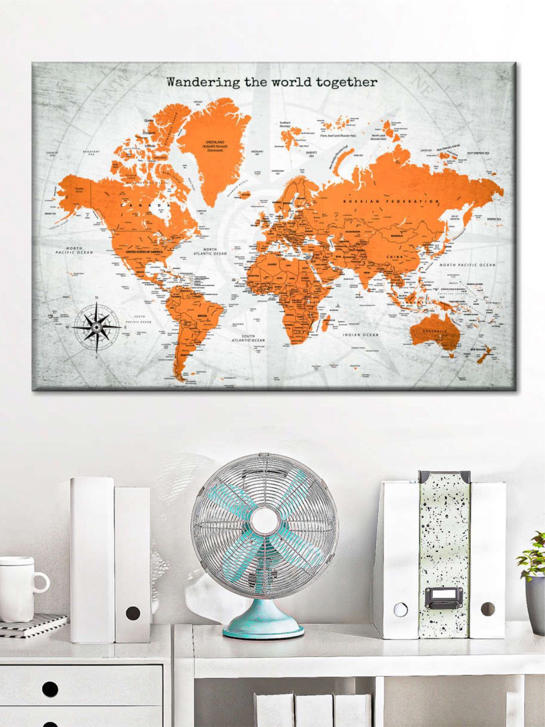 

POSTERS AND TRUSS White & Orange World Map Printed Framed Wall Art