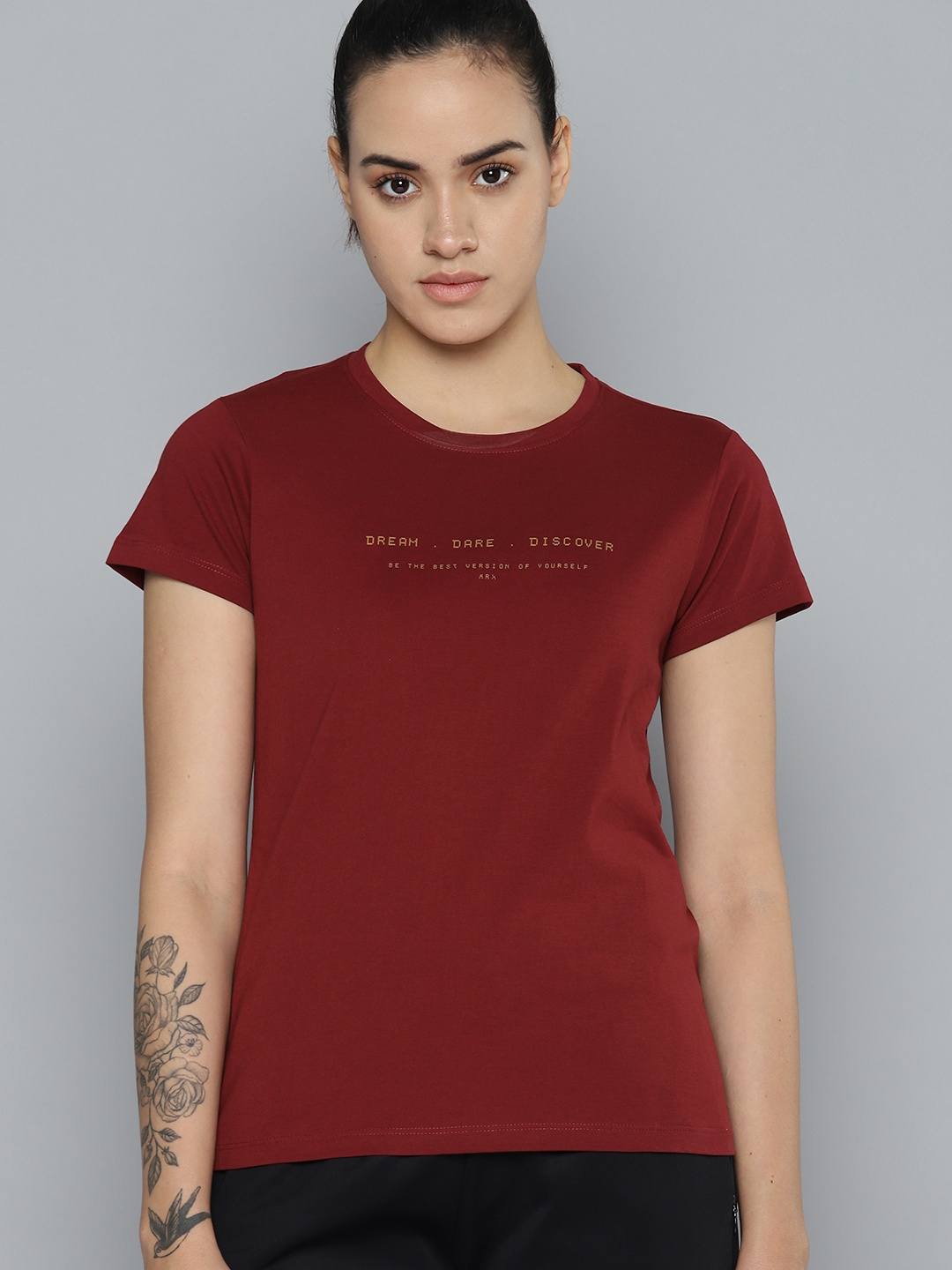 

HRX by Hrithik Roshan Women Typography Printed T-shirt, Maroon