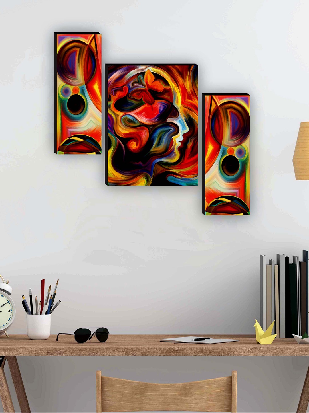 

SAF Red & Yellow 3 Pieces Modern Art Painting UV Textured Framed Wall Art