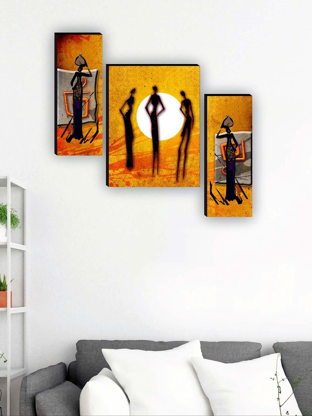 

SAF Yellow & Black 3 Pieces Traditional Modern Painting Framed Wall Art