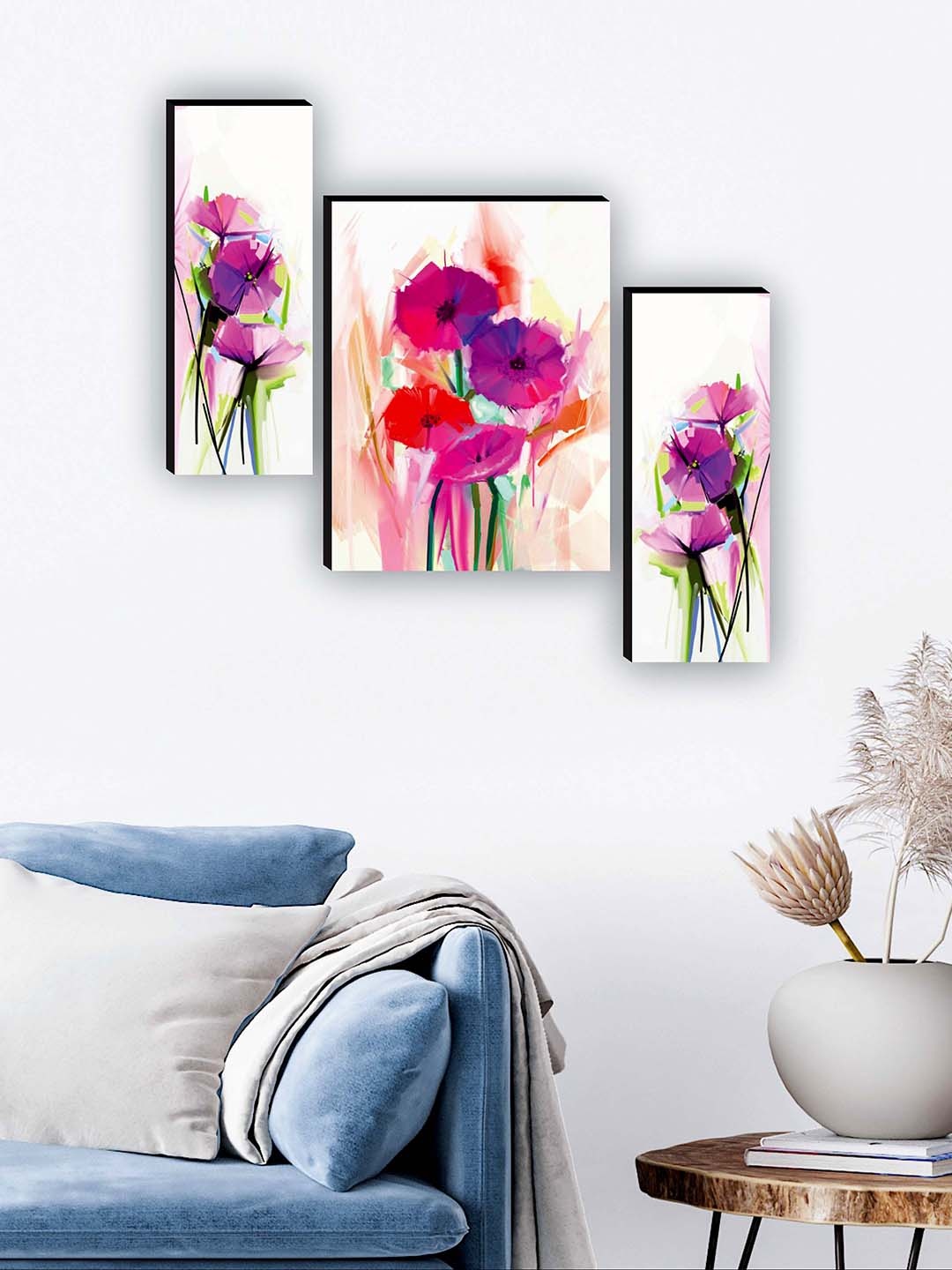 

SAF White & Purple 3 Pieces Flower Pot UV Textured Paintings Wall Art