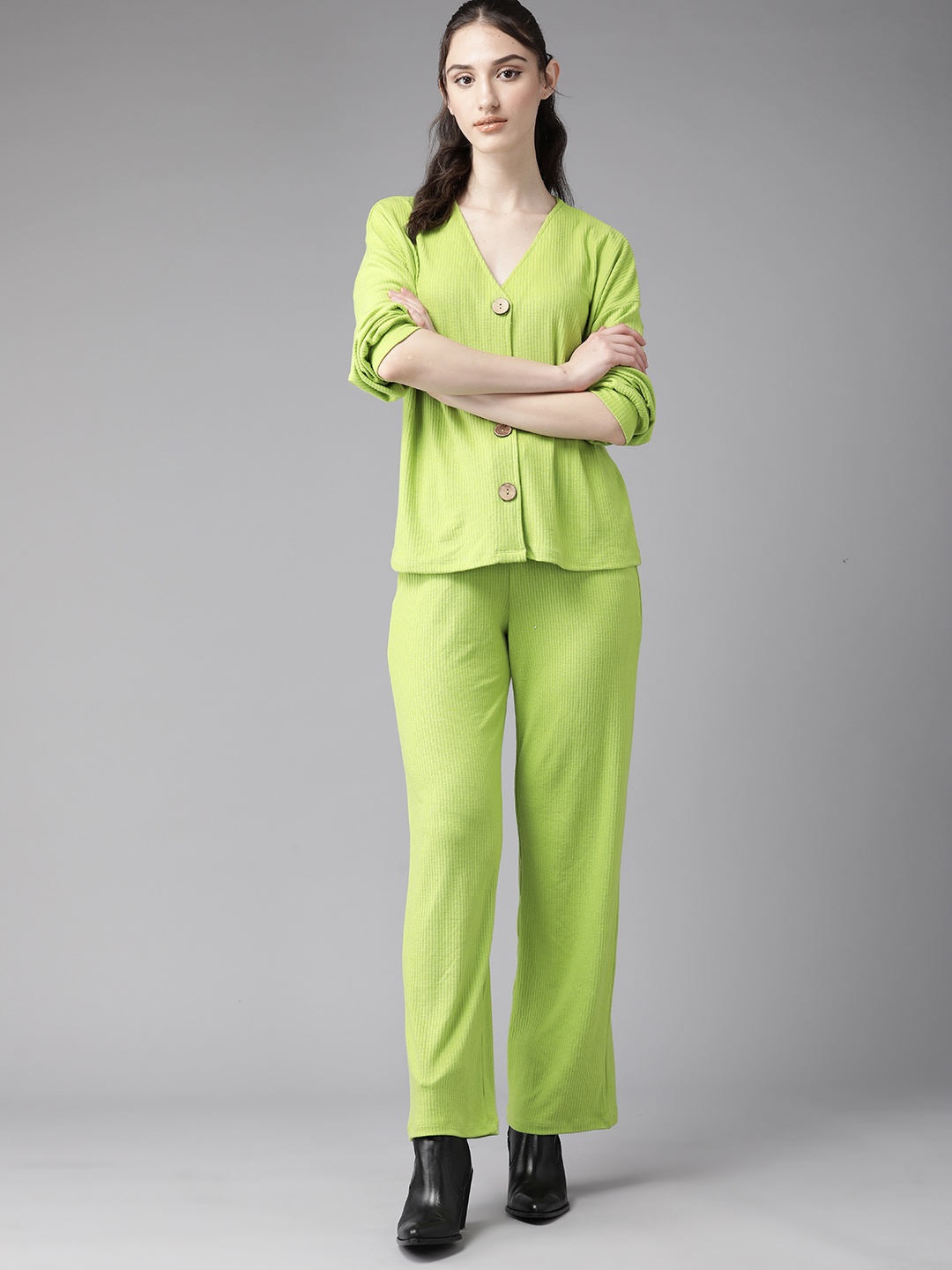 

Roadster Ribbed Sweater & Trousers Set, Lime green