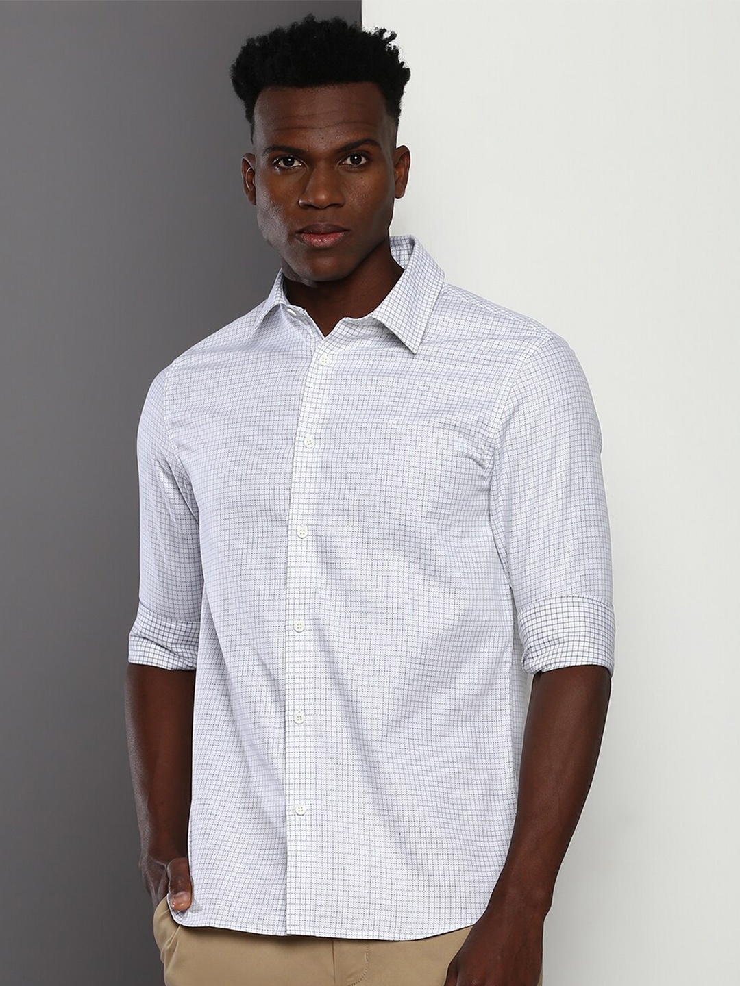 

Calvin Klein Jeans Checked Slim Fit Pure Cotton Casual Shirt, White