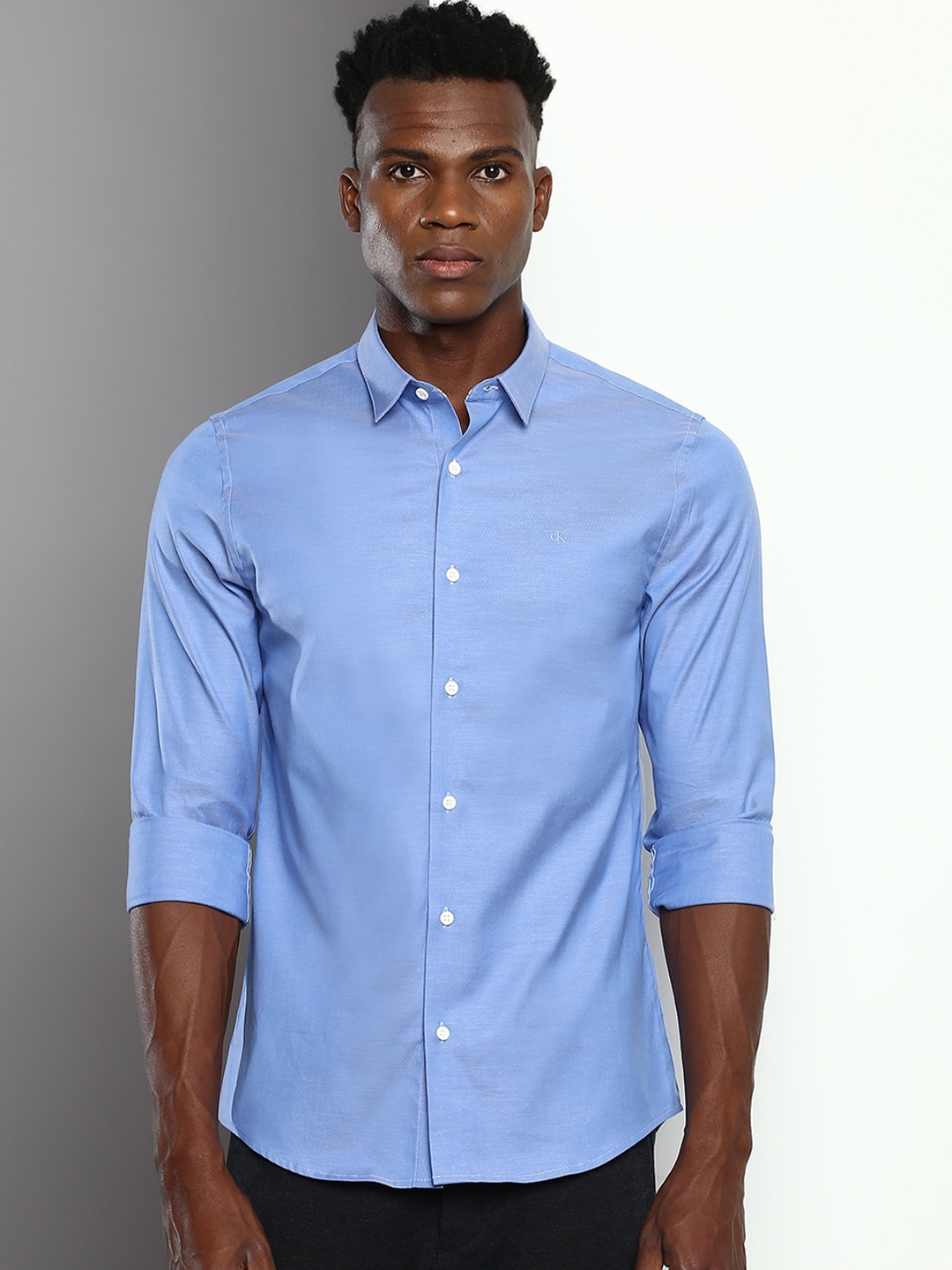 

Calvin Klein Jeans Spread Collar Long Sleeves Slim Fit Casual Shirt, Blue