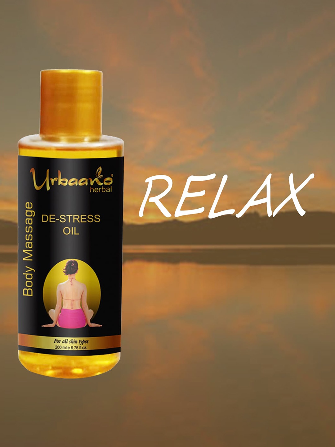 

Urbaano Herbal De-Stress Body Massage Oil with Almond Oil - 200 ml, Black