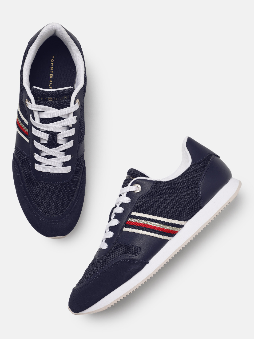 

Tommy Hilfiger Women Solid Sneakers with Brand Logo Webbing Detail, Navy blue