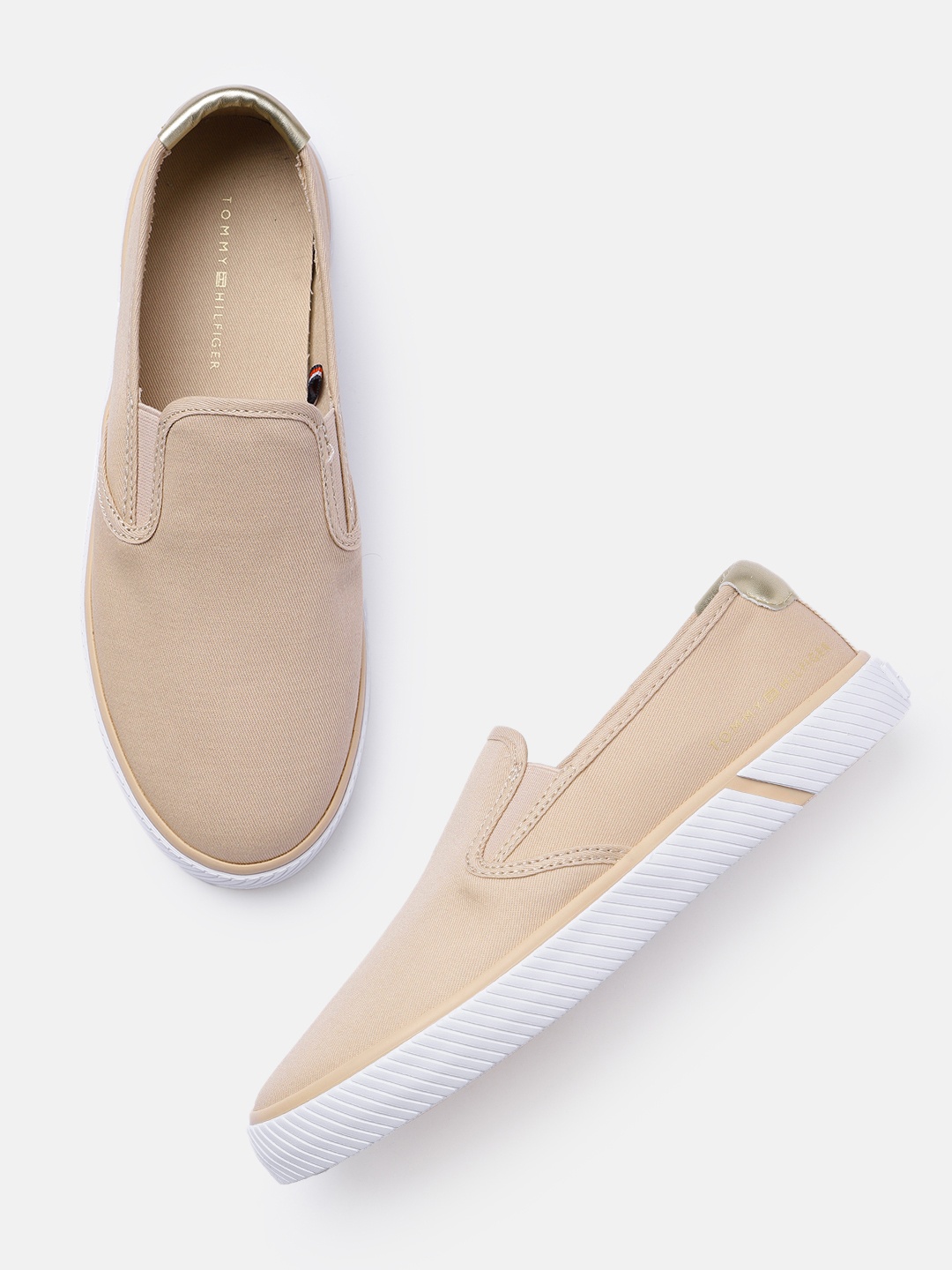 

Tommy Hilfiger Women Solid Slip-On Sneakers, Cream