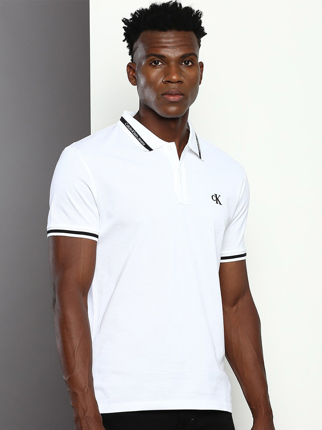 

Calvin Klein Jeans Polo Collar Short Sleeves Slim Fit Pure Cotton T-shirt, White