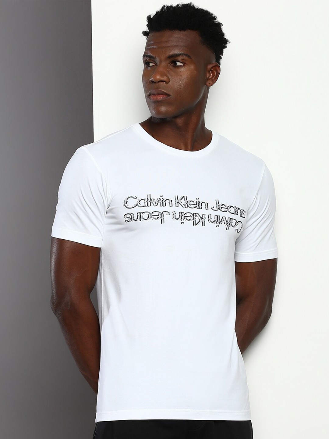 

Calvin Klein Jeans Typography Printed Round Neck Slim Fit T-shirt, White