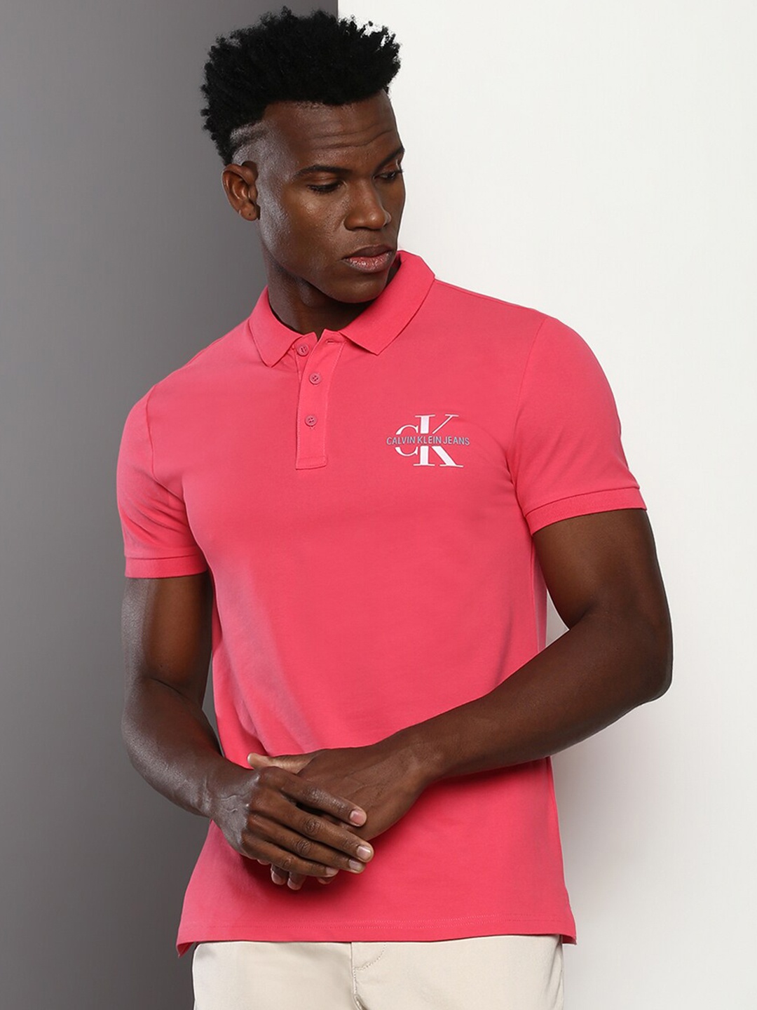 

Calvin Klein Jeans Polo Collar Short Sleeves Slim Fit T-shirt, Pink