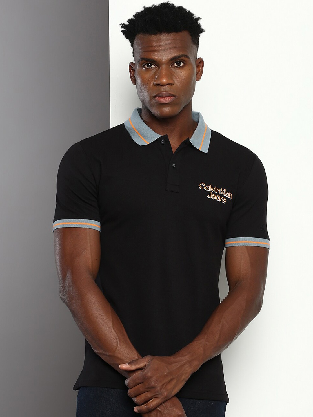 

Calvin Klein Jeans Polo Collar Slim Fit Casual T-Shirt, Black