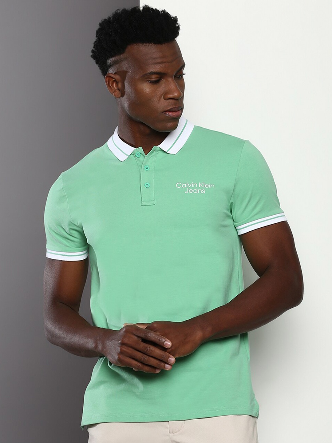 

Calvin Klein Jeans Polo Collar Slim Fit Casual T-Shirt, Green