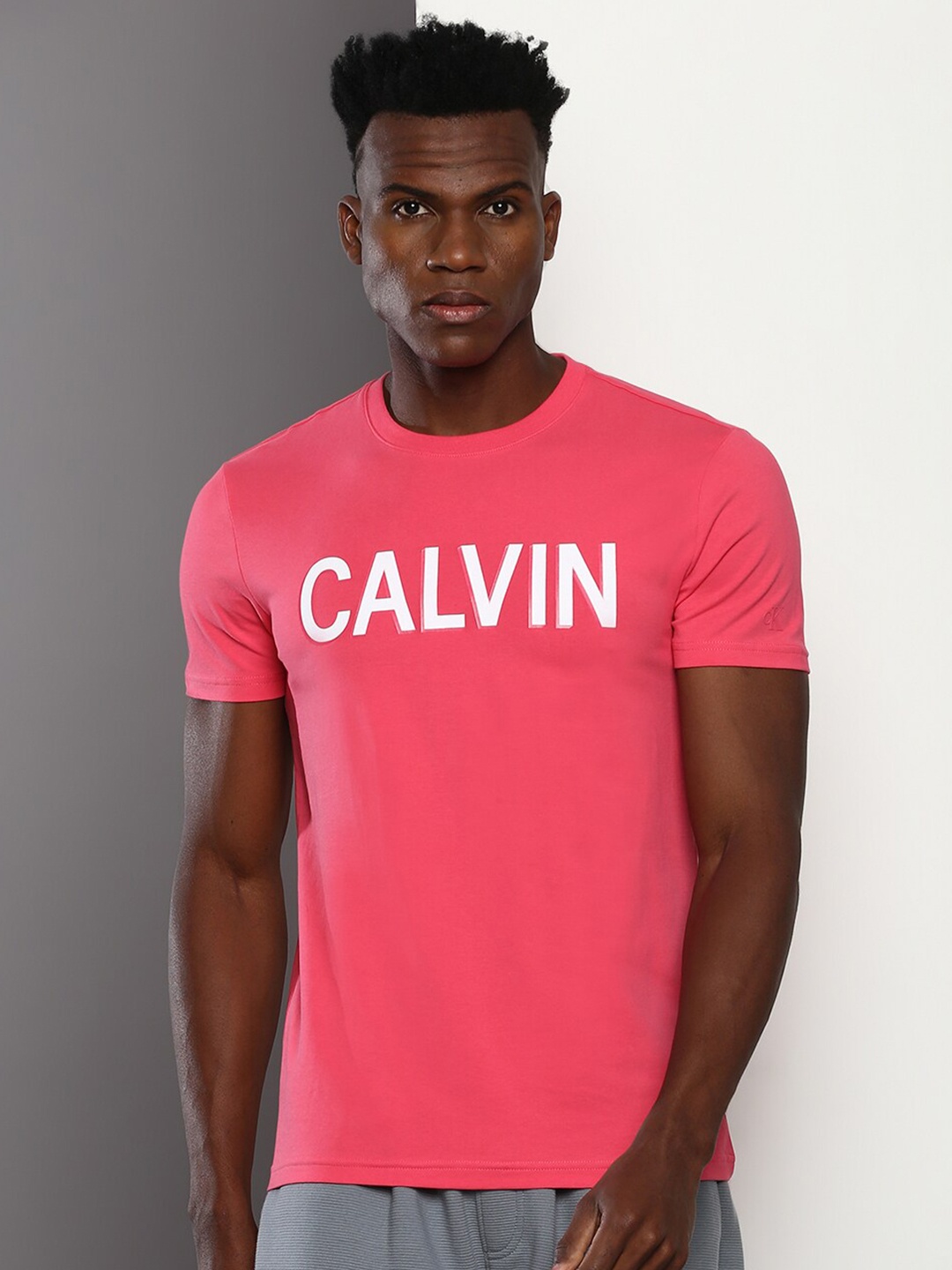 

Calvin Klein Jeans Typography Printed Slim Fit Casual T-Shirt, Pink