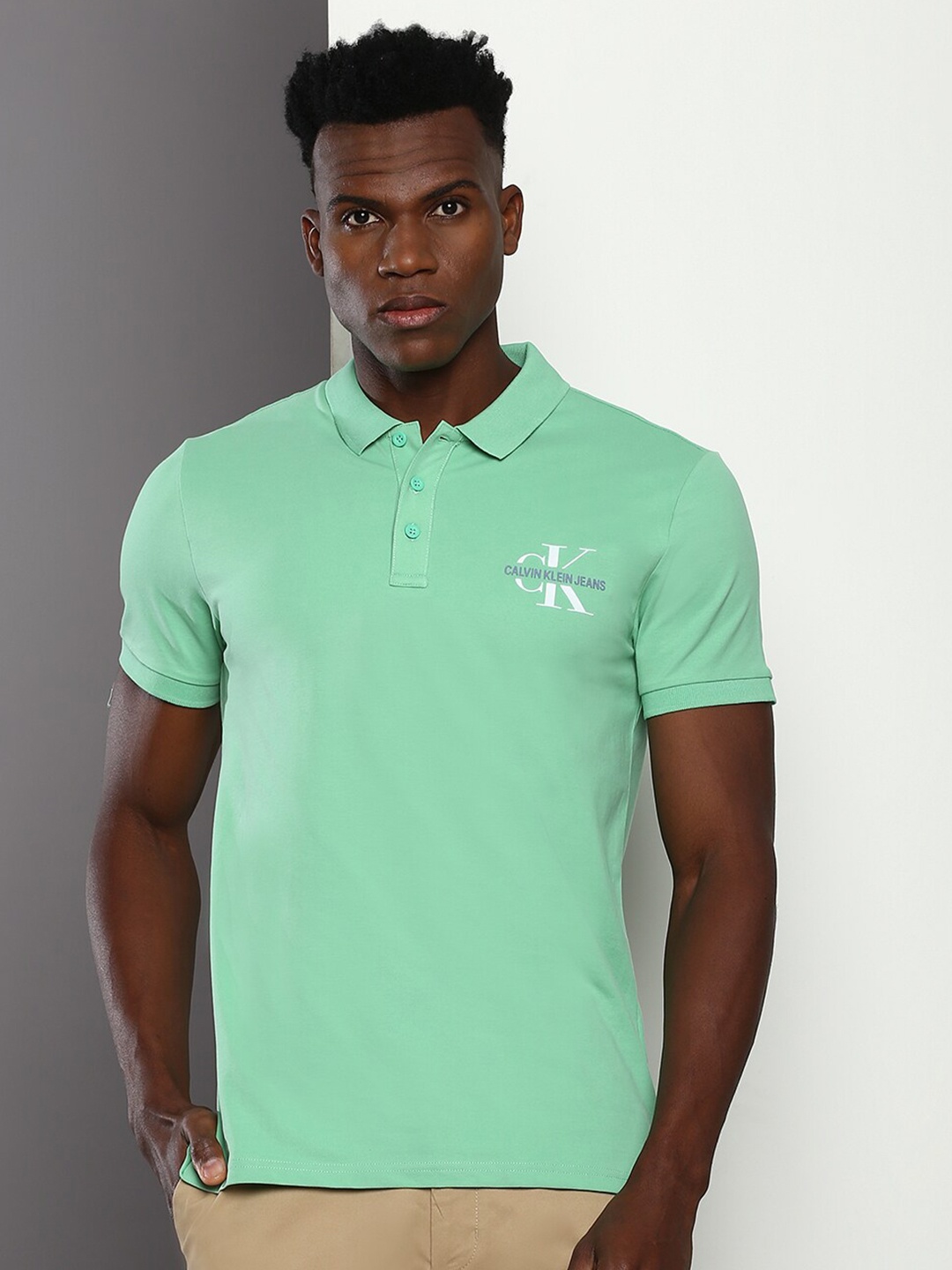 

Calvin Klein Jeans Polo Collar Slim Fit Casual T-Shirt, Green