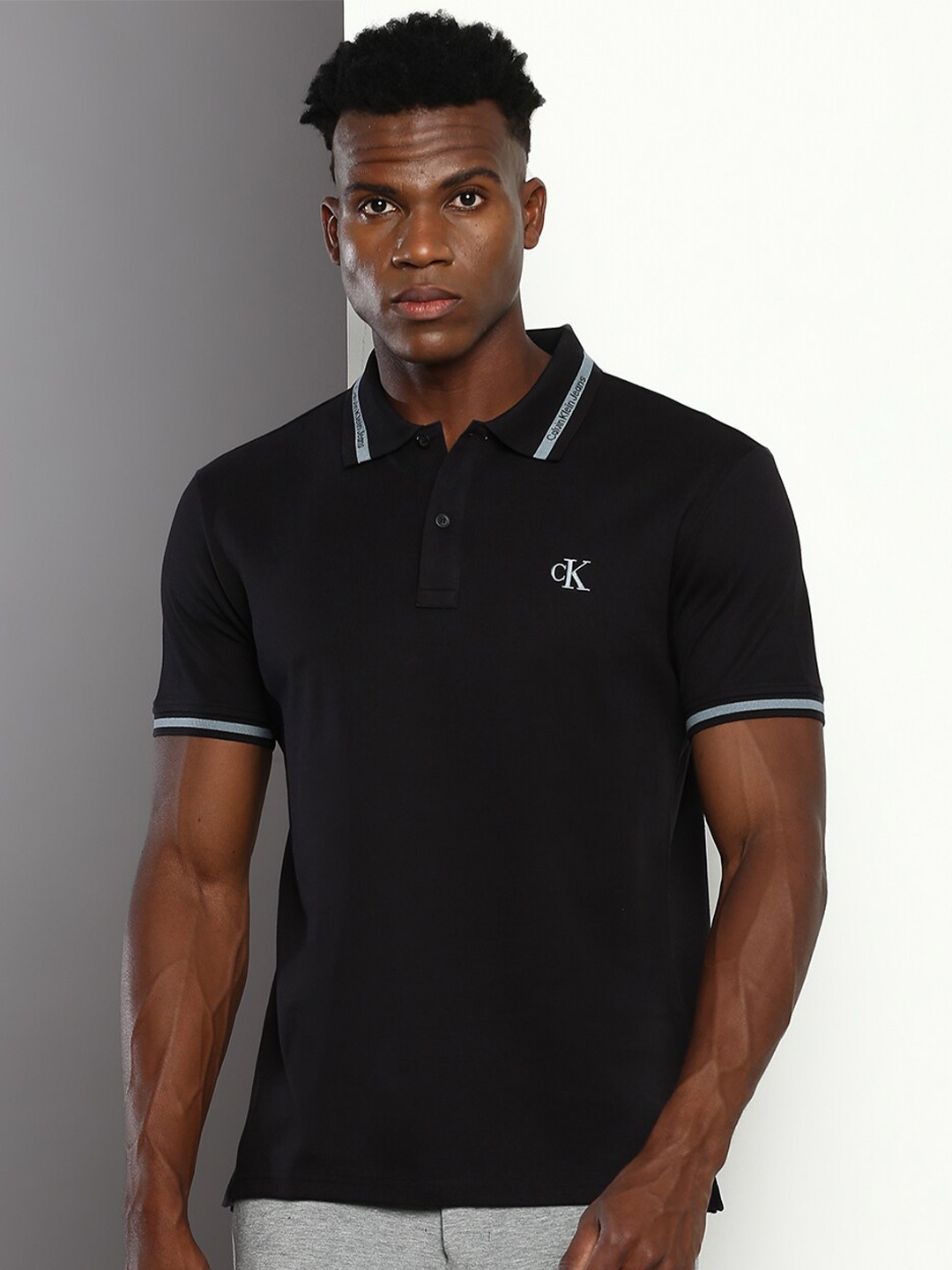 

Calvin Klein Jeans Polo Collar Short Sleeves Casual T-Shirt, Black