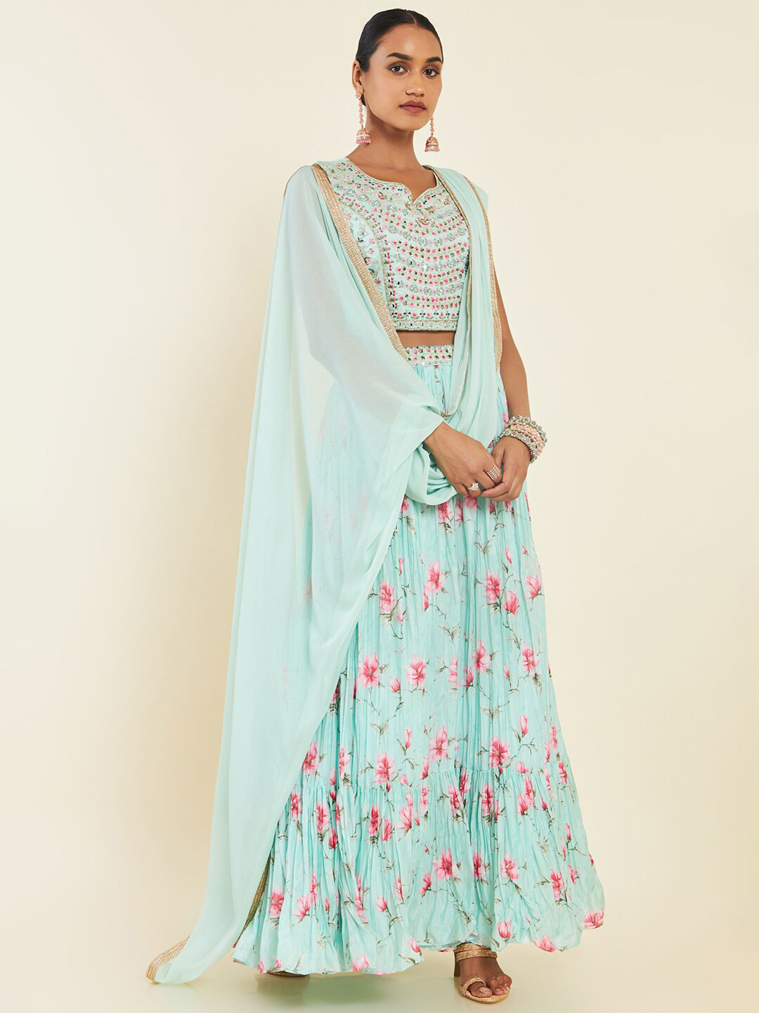 

Soch Embroidered Thread Work Ready to Wear Lehenga & Blouse With Dupatta, Blue