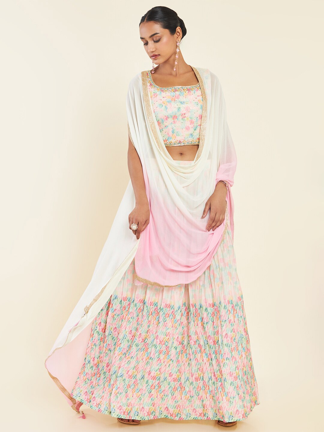 

Soch Embroidered Thread Work Ready to Wear Lehenga & Blouse With Dupatta, White