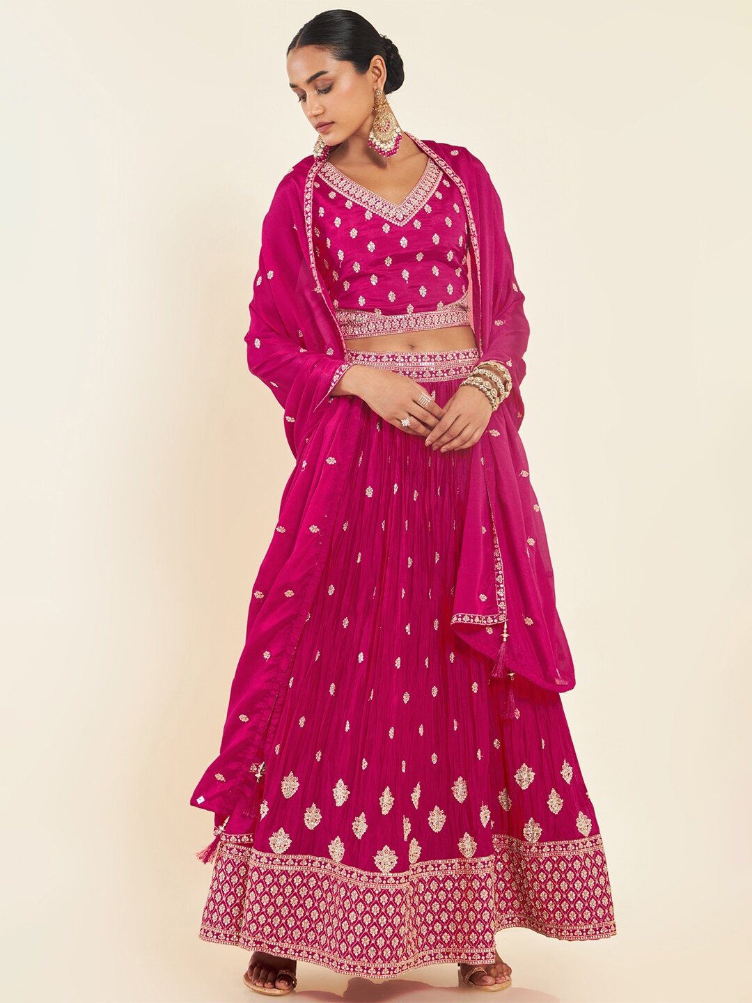 

Soch Embroidered Thread Work Ready to Wear Lehenga & Blouse With Dupatta, Fuchsia