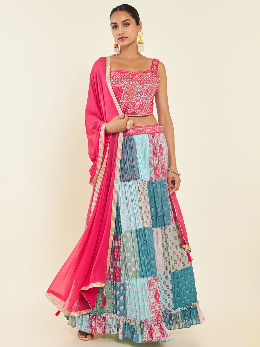 

Soch Embroidered Thread Work Ready to Wear Lehenga & Blouse With Dupatta, Pink