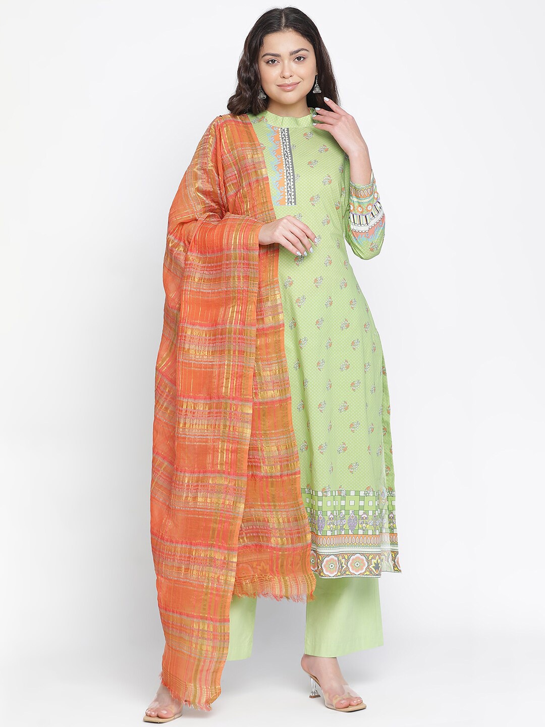

SHINGORA Floral Printed Pure Cotton Unstitched Dress Material, Green
