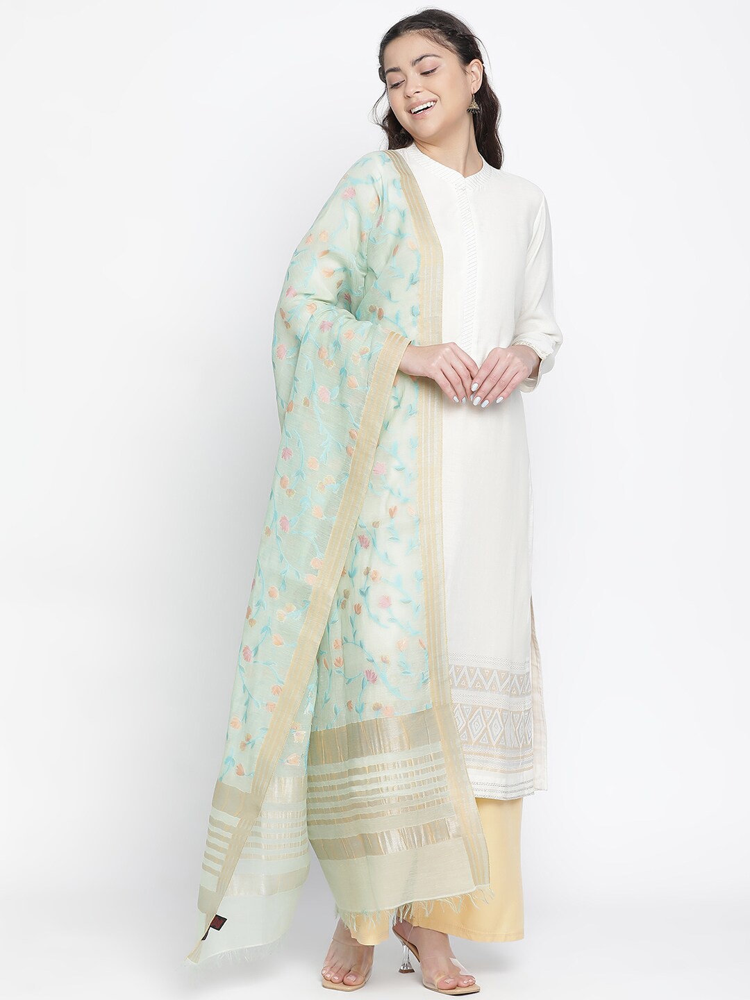 

SHINGORA Geometric Woven Design Unstitched Dress Material, Off white