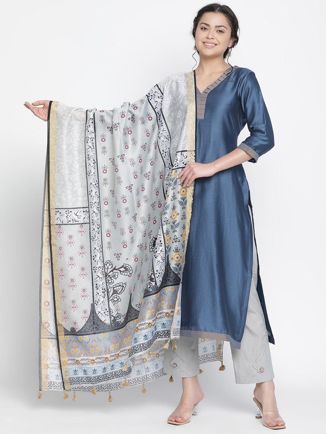 

SHINGORA Zari Unstitched Dress Material, Blue