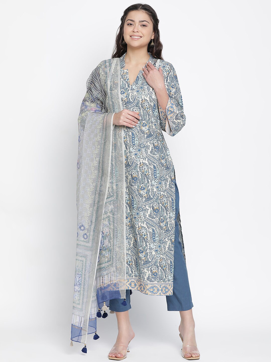 

SHINGORA Printed Pure Cotton Unstitched Dress Material, Blue