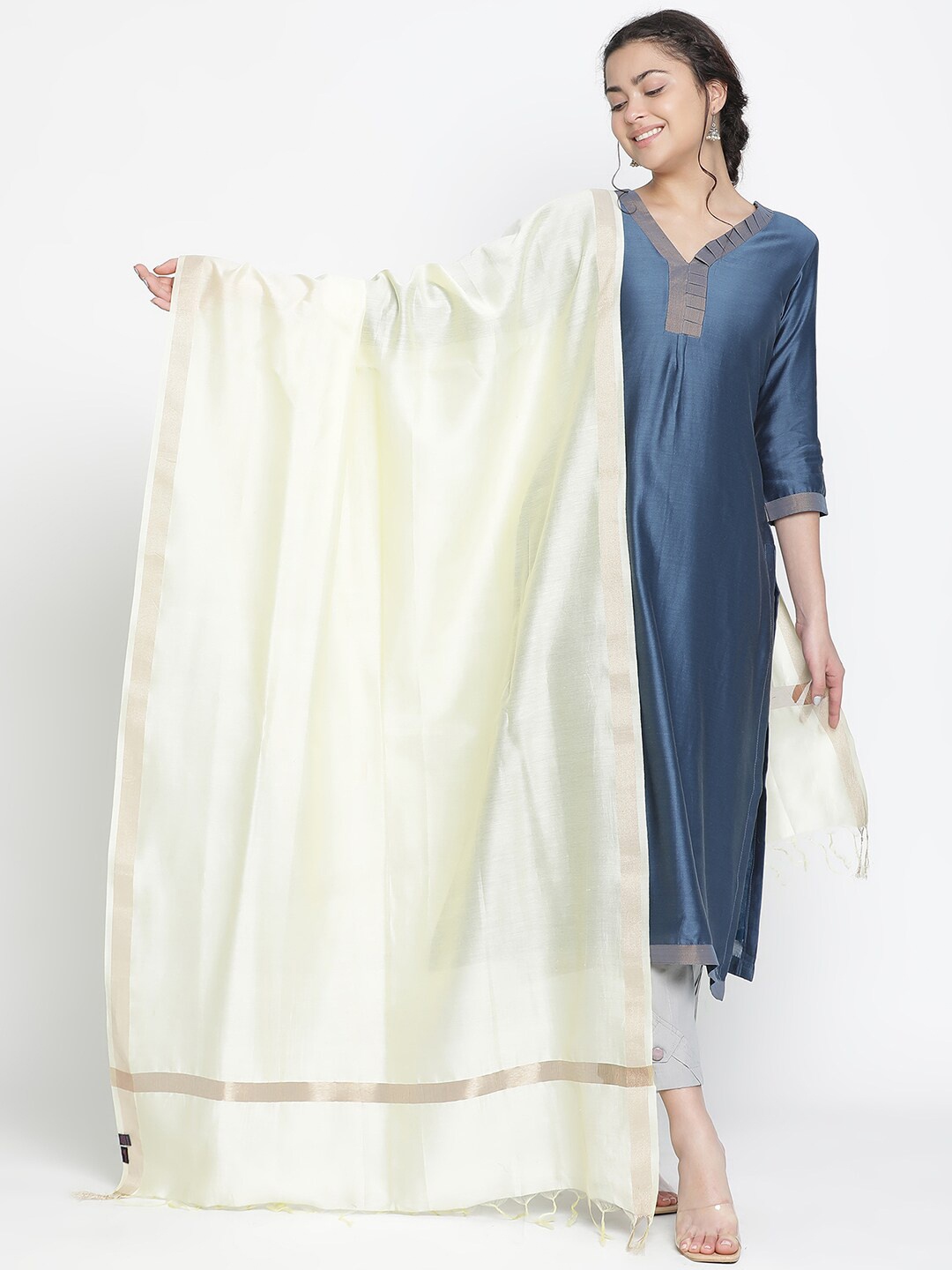 

SHINGORA Zari Unstitched Dress Material, Blue
