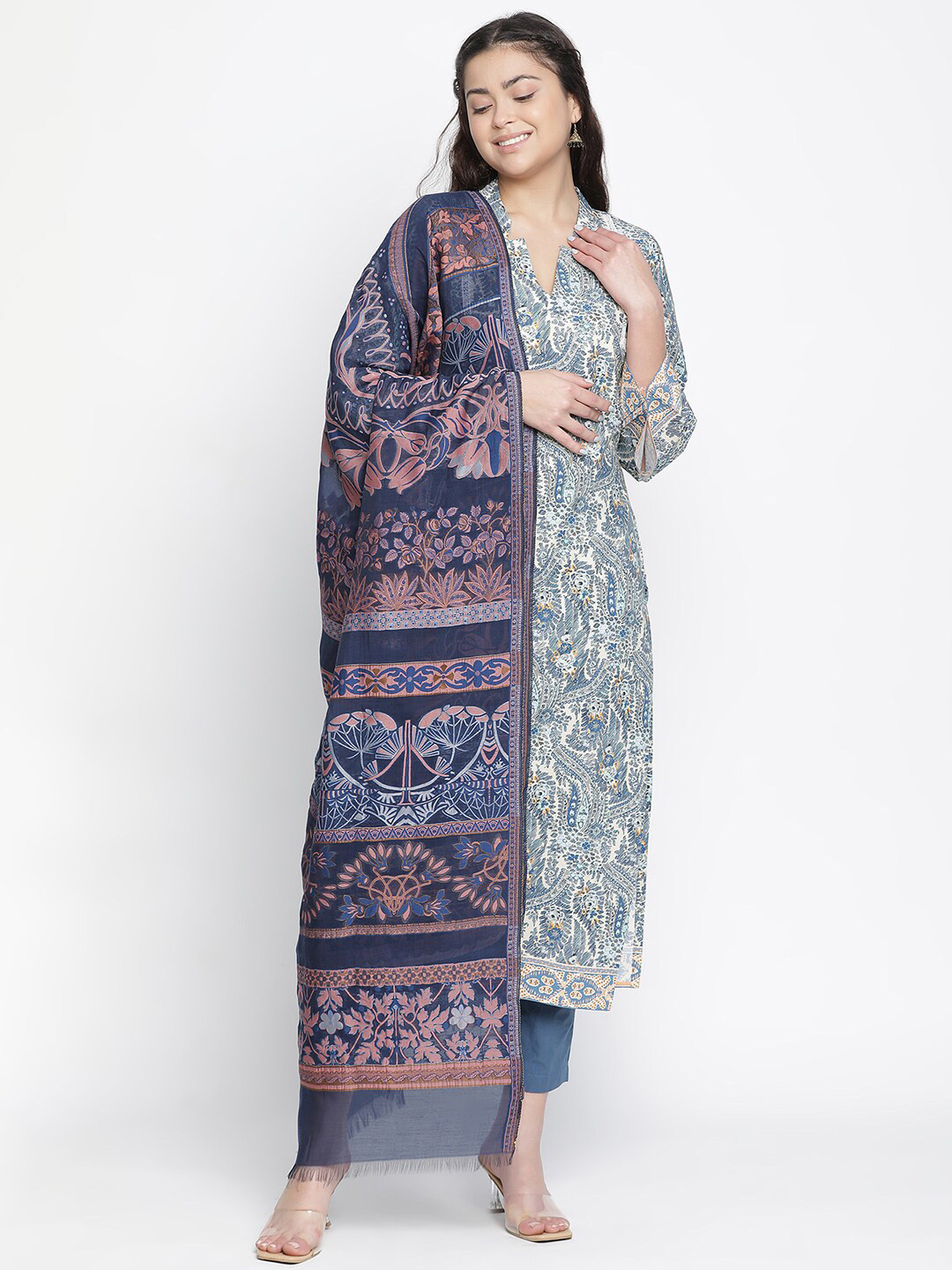 

SHINGORA Printed Pure Cotton Unstitched Dress Material, Blue