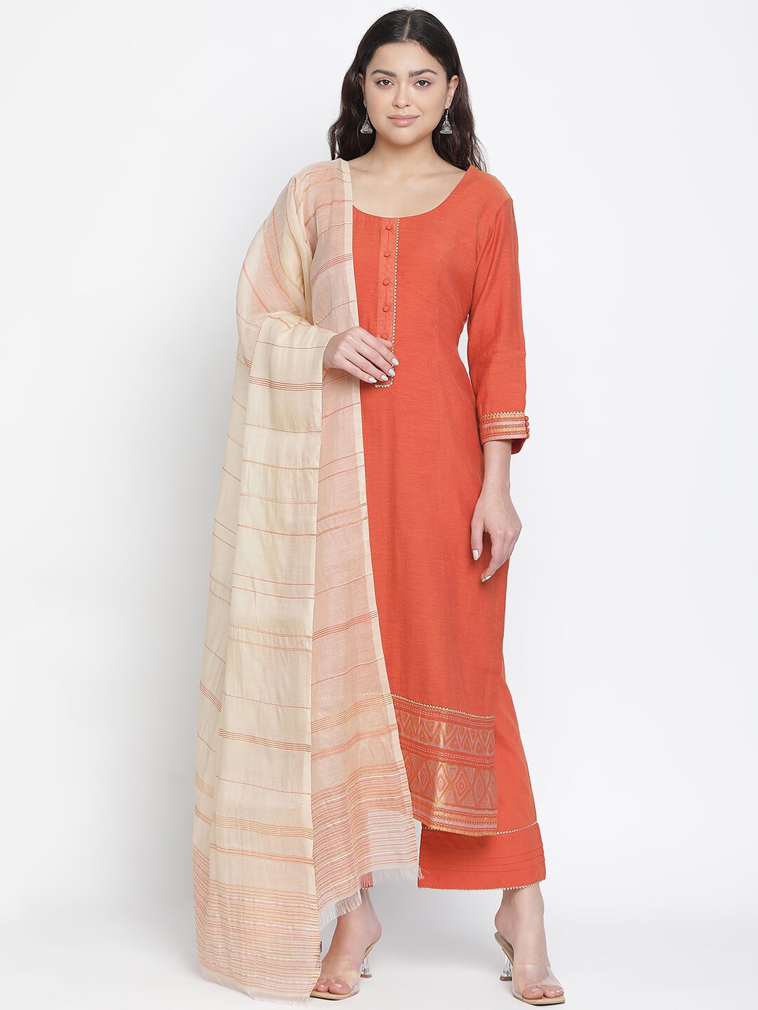 

SHINGORA Woven Design Unstitched Dress Material, Rust