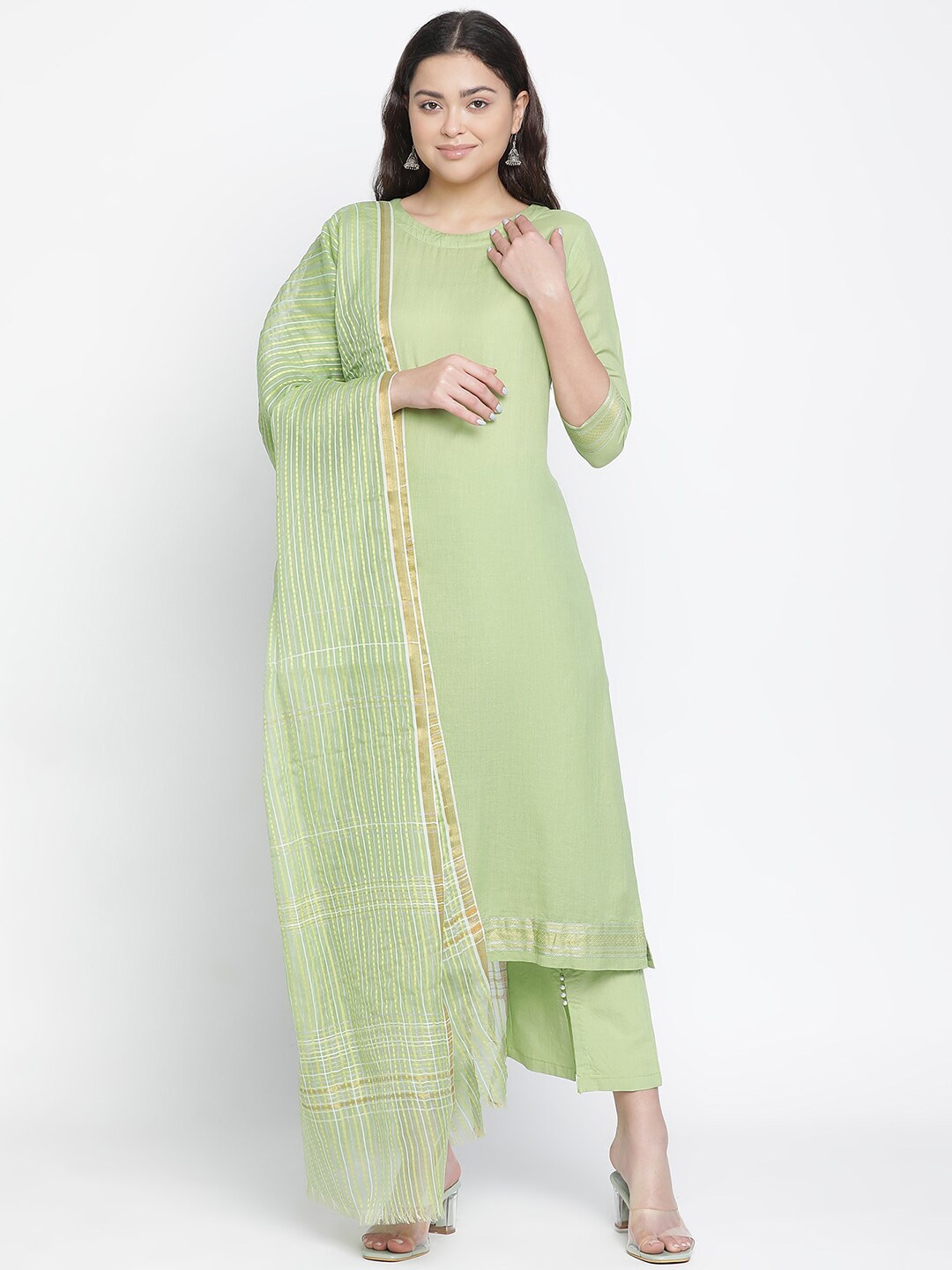 

SHINGORA Zari Unstitched Dress Material, Green