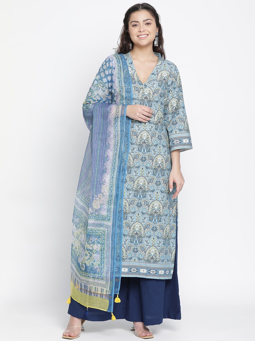 

SHINGORA Printed Pure Cotton Unstitched Dress Material, Blue
